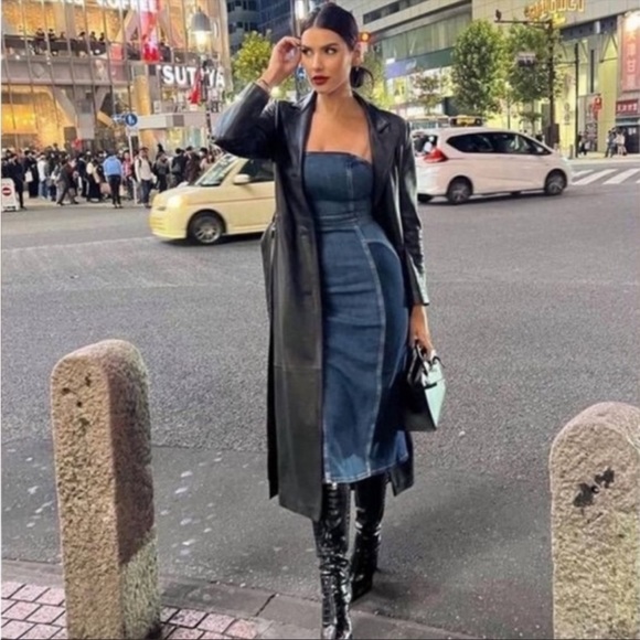 ZARA Contrast denim dress - Picture 4 of 7